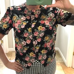 Floral and Black Button Down Blouse